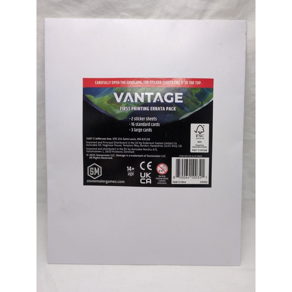 Vantage First Printing Errata Pack Stonemaier Games